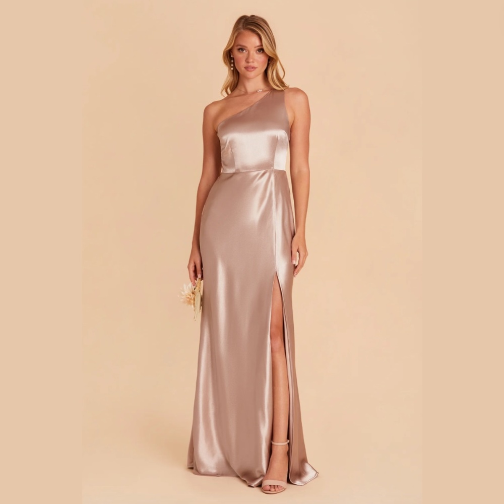 Birdy Grey Kira Dress Shiny Satin Taupe - Size Medium